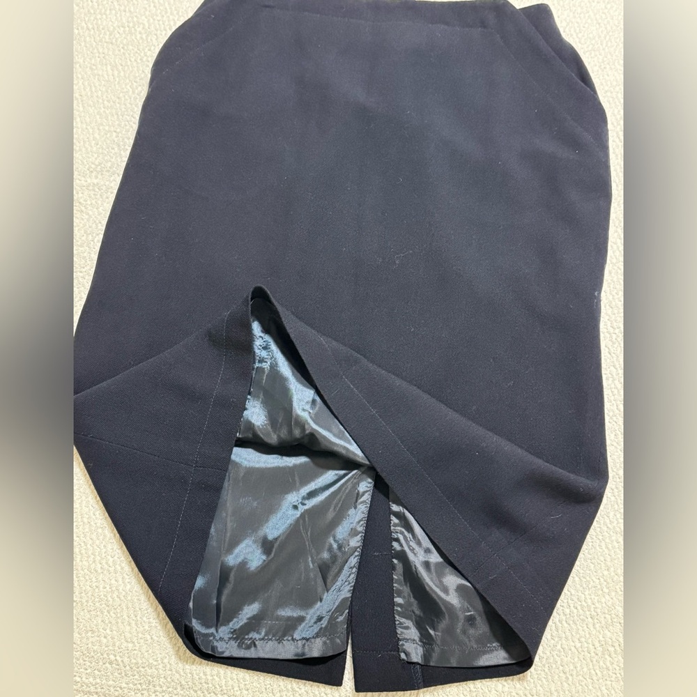 Lauren Ralph Lauren Size 8P Navy Blue Worsted Wool Midi Pencil Skirt Pockets - Picture 12 of 12